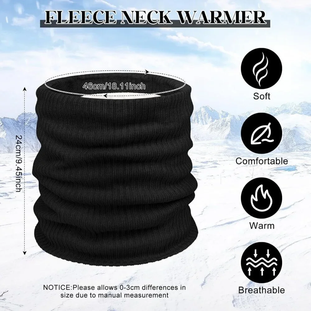 Women's black Scarf Winter Double-Layer Neck Warmer Knit Fleece Lined Circle